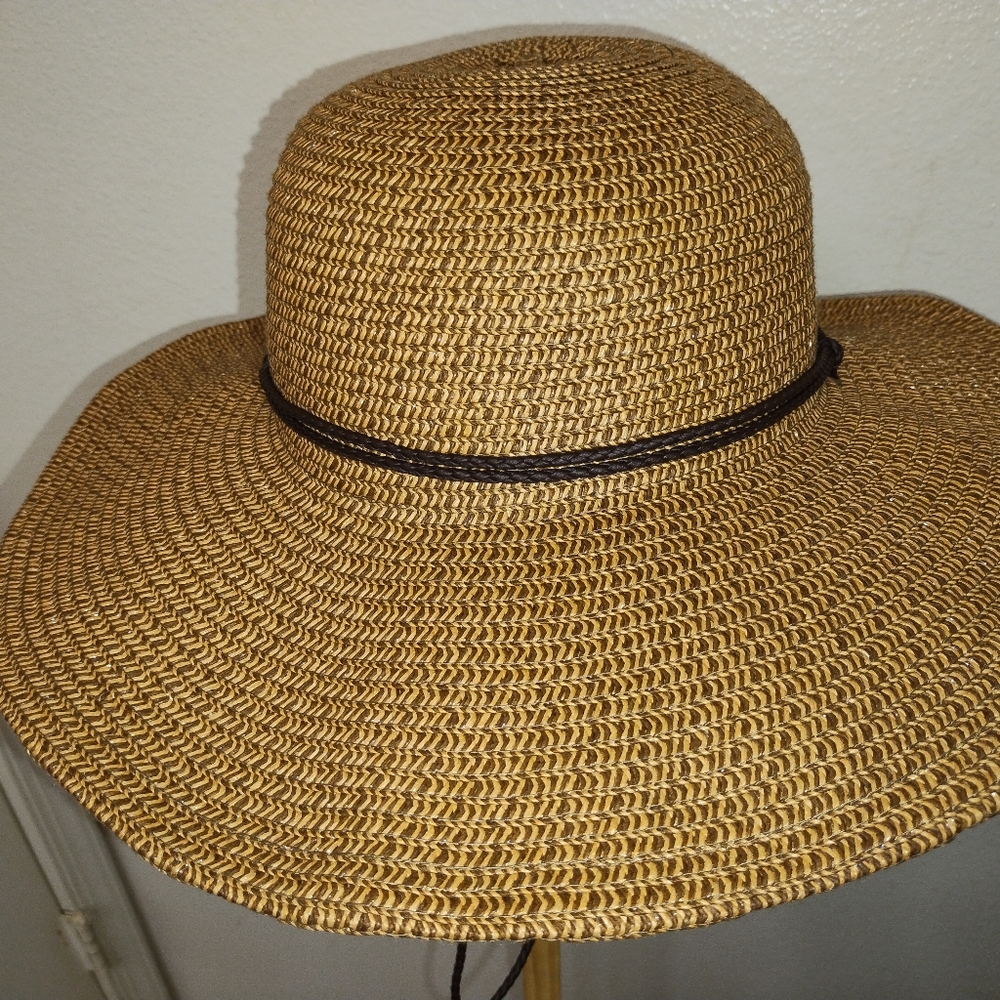 Scala Wide Brim Straw Hat With Chin Claps - image 3